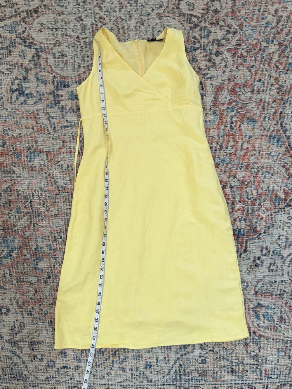 VTG Butter Yellow Linen Blend Midi Dress Sleeveless Summer Sz 4/6 S read - Picture 10 of 13